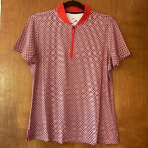HEAD Golf Polo Shirt UV Protection Orange Geometric Print Qtr Zip Womens Med NWT